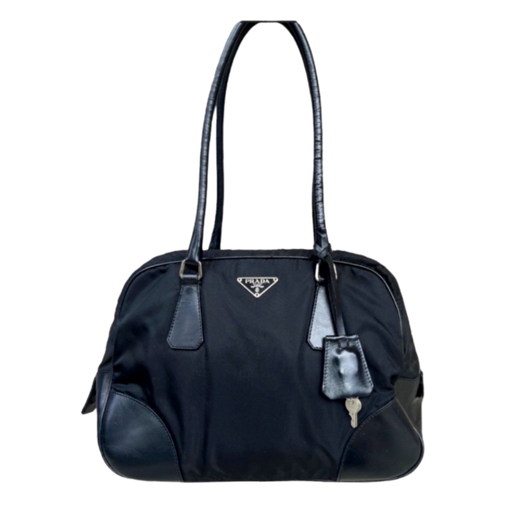 Prada Black Shoulder Bag with Leather Trim